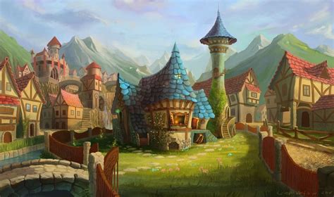 fantasy towns - Google Search | Пейзажи, Фантастический мир, Иллюстрации