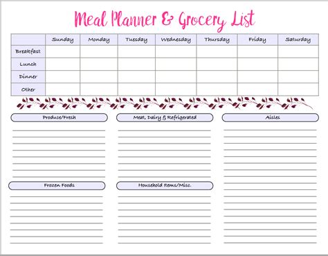 Meal Plan Grocery List Template