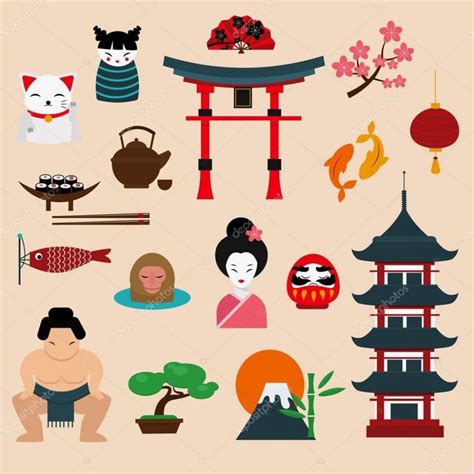 Descargar - Japan landmark travel vector icons elements — Ilustración ...