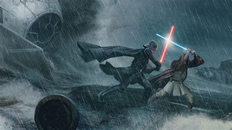 Darth Vader vs Jedi in the rain