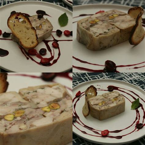 Chicken terrine with pistachios and grapes, served with red wine ...