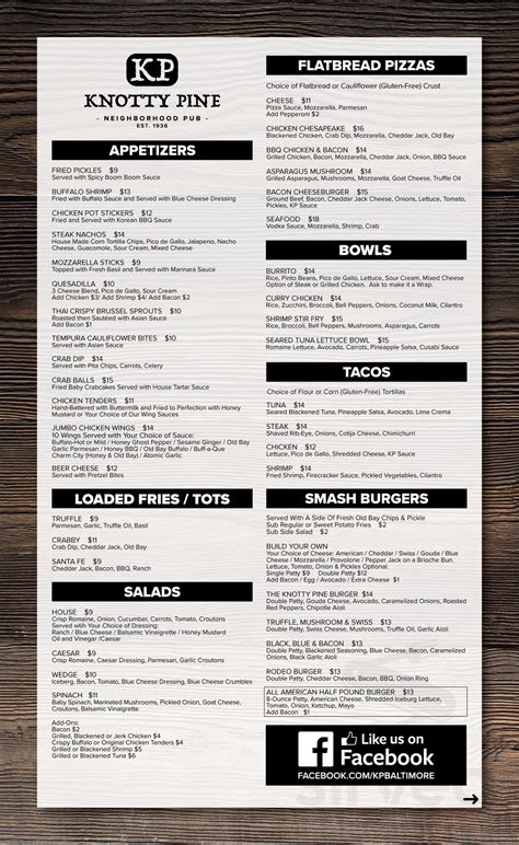 Knotty Pine menu in Baltimore, Maryland, USA