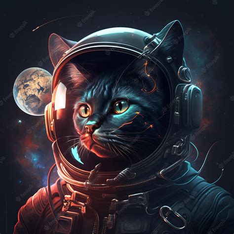 Premium Photo | A cat in a space suit with a planet in the background.