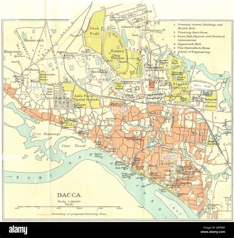 BENGAL/BANGLADESH: Dacca (Dhaka) city plan. British India, 1924 vintage map Stock Photo - Alamy