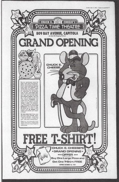 1981 Chuck E. Cheese's Pizza Time Theatre grand opening newspaper ad ...