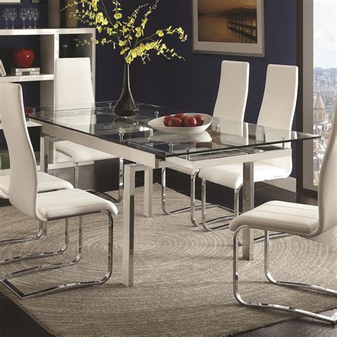 Coaster Modern Dining 106281 Contemporary Glass Dining Table with Leaves | Del Sol Furniture ...