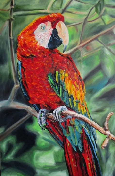 Large Original Oil Painting Scarlet Macaw Parrot Large 24 X 36 - Etsy