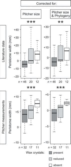 Relative peristome widths for species with present, reduced and absent ...