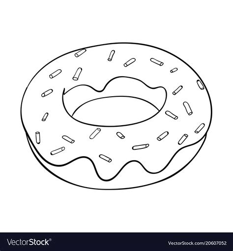 Donut black and white outline drawing Royalty Free Vector