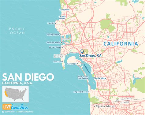 Map of San Diego, California - Live Beaches