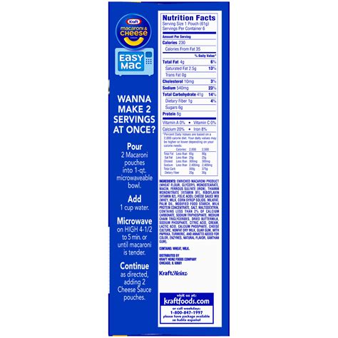 Nutrition Facts For Kraft Macaroni And Cheese Singles | Besto Blog