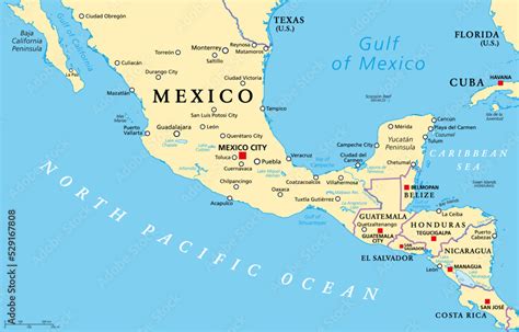 Mesoamerica, political map. Historical region and cultural area in southern North America and ...