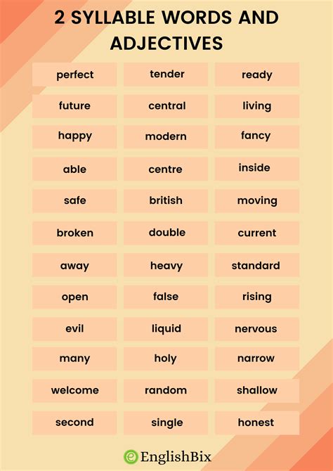 Two Syllables Words and Adjectives List for Kindergarten - EnglishBix