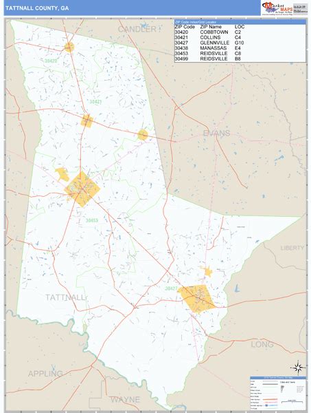 Tattnall County, Georgia Zip Code Wall Map | Maps.com.com