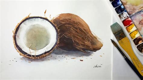 Watercolor painting of two coconuts - YouTube