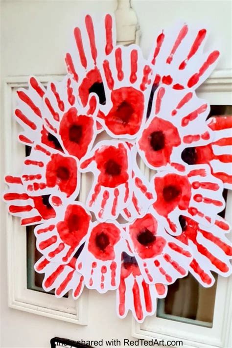 Easy Easy Handprint Poppy Wreath for Remembrance Day for Remebrance Day - Red Ted Art