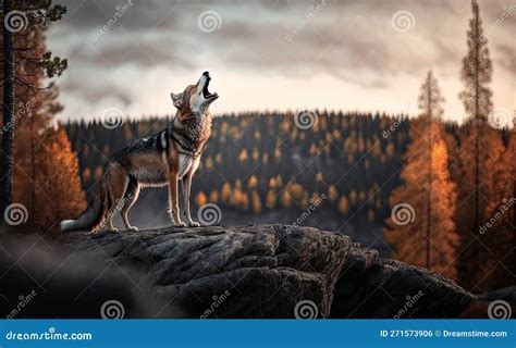 A Wolf Howling on a Rock Showcasing Its Wild, Generative AI Stock ...