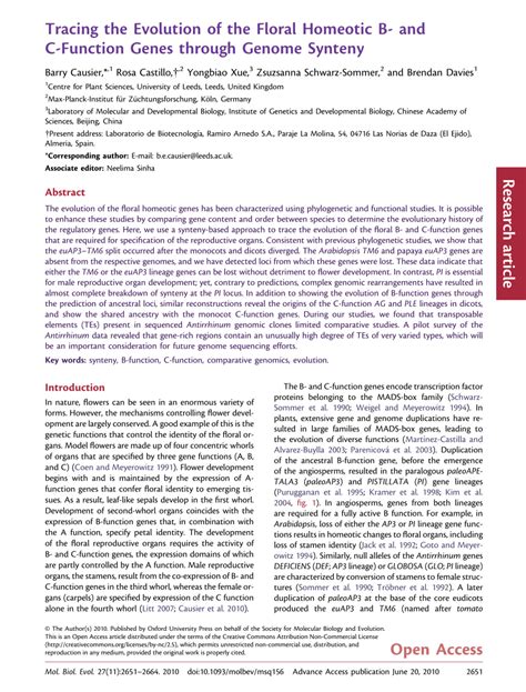 (PDF) Tracing the Evolution of the Floral Homeotic B- and C-Function Genes through Genome Synteny