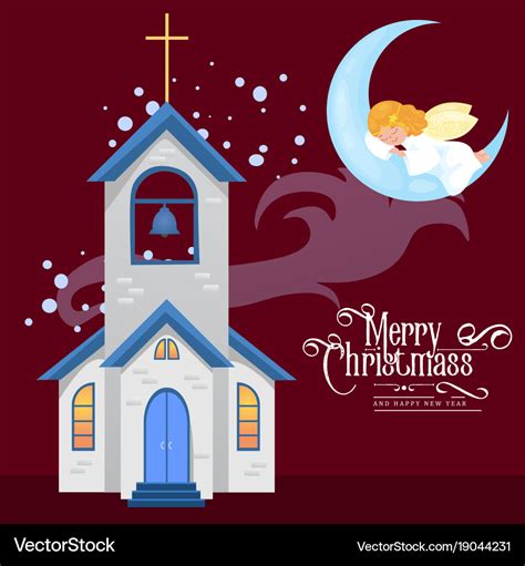 Merry christmas and happy new year card church Vector Image