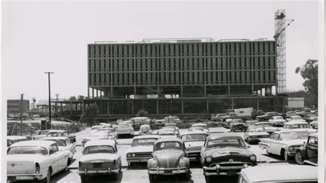 View of parking lot with constructed University Research Library in ...