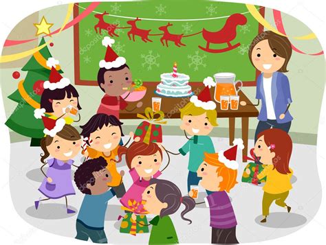 Stickman Kids School Christmas Party — Stock Photo © lenmdp #32058615