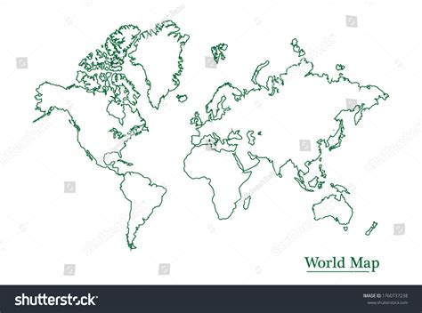 Green Out Line World Map White Stock Vector (Royalty Free) 1760737238 ...