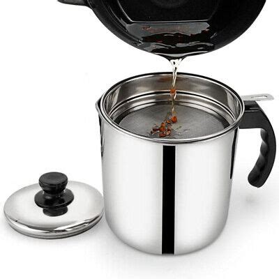 1.2L Stainless Steel Oil Strainer Pot Grease Container Can Keeper with Lid 191557606408 | eBay