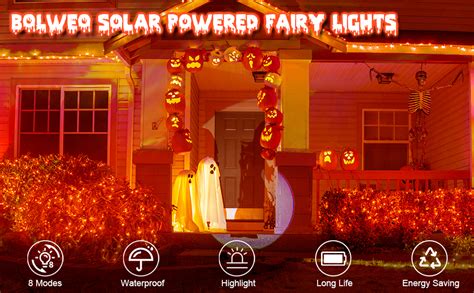 BOLWEO Orange Halloween Solar Fairy Lights, 16.4Ft 50 LED Solar String Lights Outdoor, IP65 ...