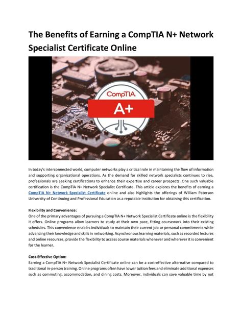 The Benefits of Earning a CompTIA N+ Network Specialist Certificate Online by Albertjoa1100 - Issuu