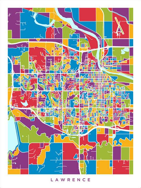 Lawrence Map Lawrence Kansas City Map Art Print 3509 - Etsy