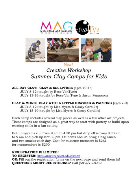 Fillable Online mag rochester Summer Clay Camps for Kids - Memorial Art Gallery Fax Email Print ...