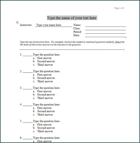 》Free Printable Multiple Choice Quiz Template