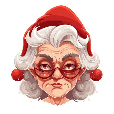 Mrs Claus Face Vector, Sticker Clipart An Old Lady Dressed In A Santa ...