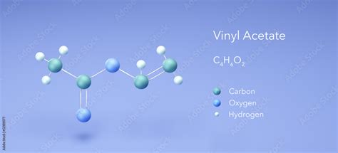 vinyl acetate. Molecular model, 3d rendering, Structural Chemical Formula and Atoms with Color ...