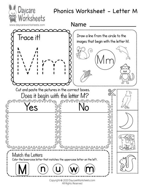 Free Letter M Phonics Worksheet for Preschool - Beginning Sounds ...