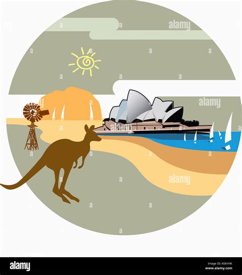 Illustration of landmarks in Australia Stock Photo - Alamy