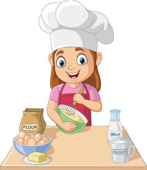 Cartoon little girl cooking making a cake 7153051 Vector Art at Vecteezy