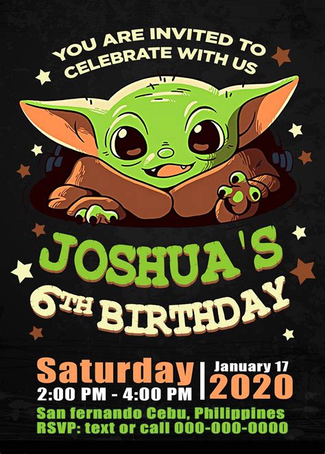 Cute Baby Yoda Birthday Invitation - Jamakodesigns