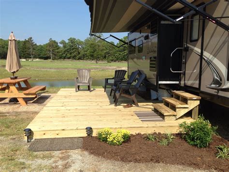 Add Deck for summer RV home for lovely outdoor space | Patio, Trailer deck, Camper living