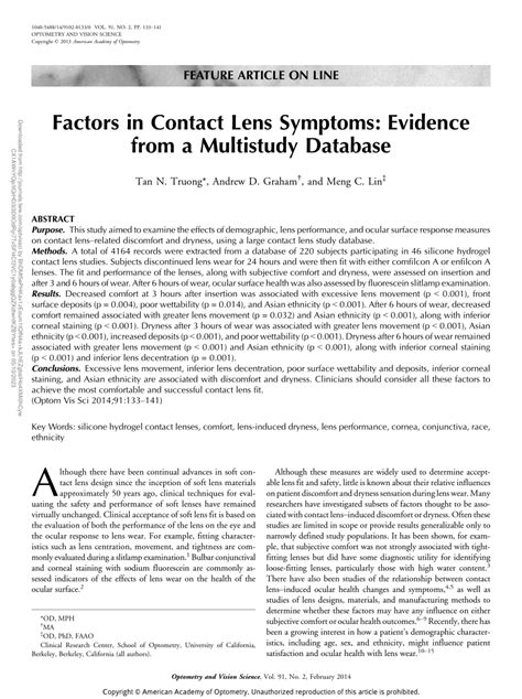 (PDF) Factors in Contact Lens Symptoms: Evidence From a Multistudy Database