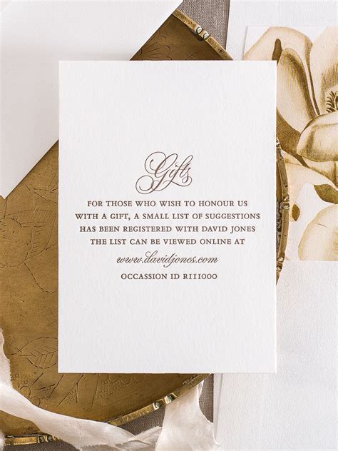 Example wedding invitation Gift card wording in 2022 | Wedding stationery, Letterpress wedding ...