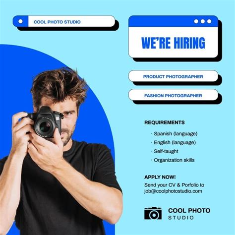 Free Cool We Are Hiring Photographer Facebook Post template