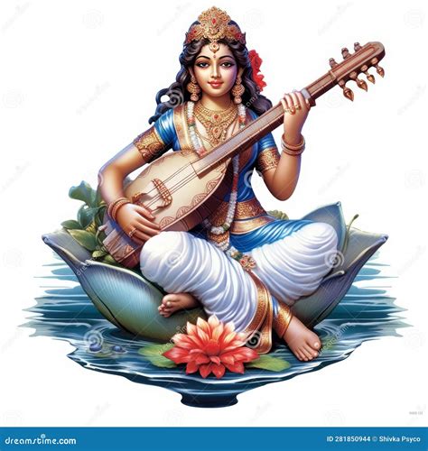 Hindu Goddess Saraswati Mata With Her Sitar Stock Photography | CartoonDealer.com #281850944