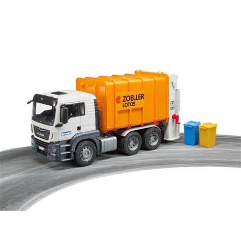 Bruder - MAN TGS Rear Loading Garbage- Truck (orange) - The Model Shop