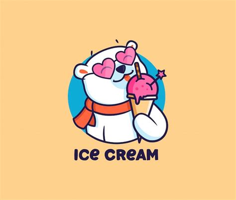 The logo head polar bear with ice cream. with text | Premium Vector