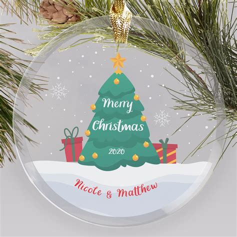 Personalized Snow Globe Christmas Tree Round Glass Ornament