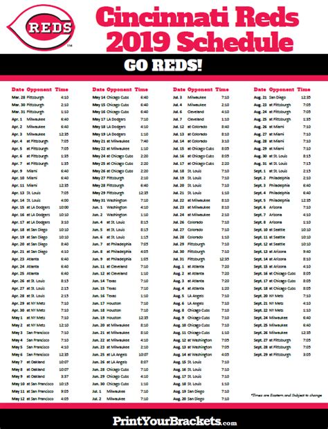 Cincinnati Reds Schedule Printable