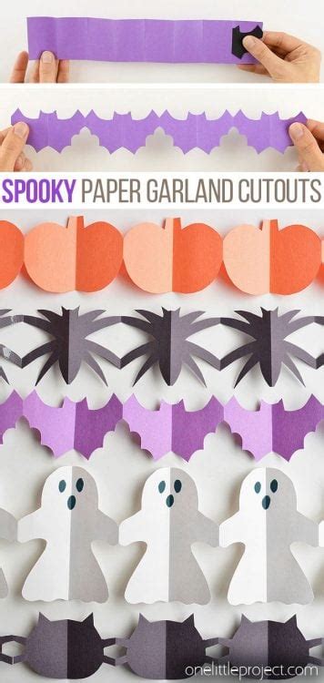 Halloween Paper Garland Cutouts - Bats, Spiders, Pumpkins, Ghosts and Black Cats! - One Little ...