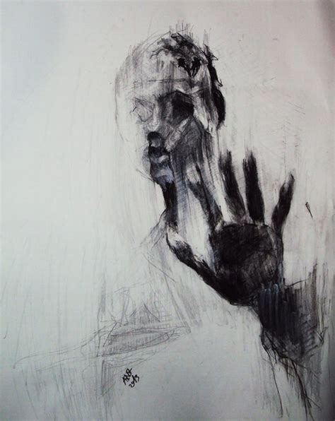 a black and white drawing of a person's hand