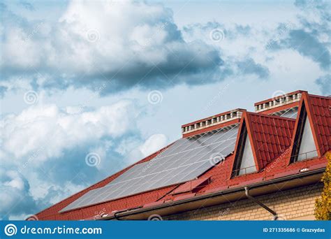 Solar Panels on a House with a Red Roof Stock Photo - Image of generation, environmental: 271335686